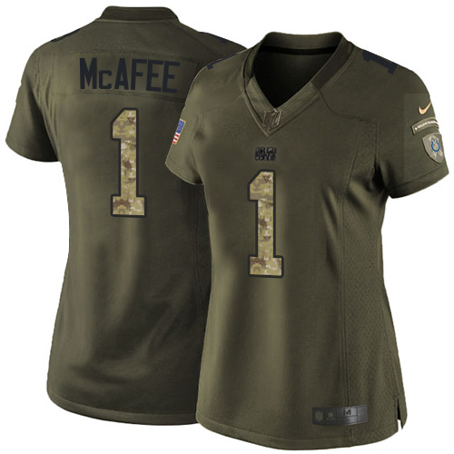 Women's Elite Pat McAfee Nike Jersey Green - #1 Salute to Service NFL Indianapolis Colts